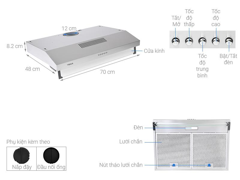 Kích thước lắp đặt máy hút mùi Teka CH 1070BG