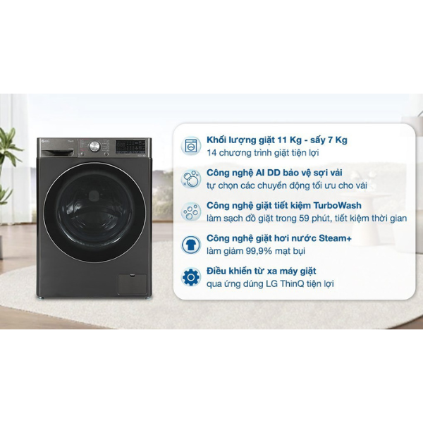 Máy giặt sấy LG Inverter giặt 11kg/ sấy 7kg FV1411H3BA