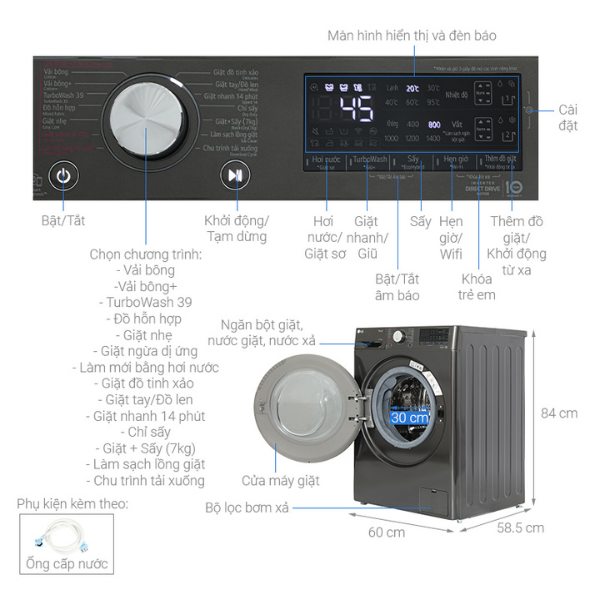 Máy giặt sấy LG Inverter giặt 11kg/ sấy 7kg FV1411H3BA