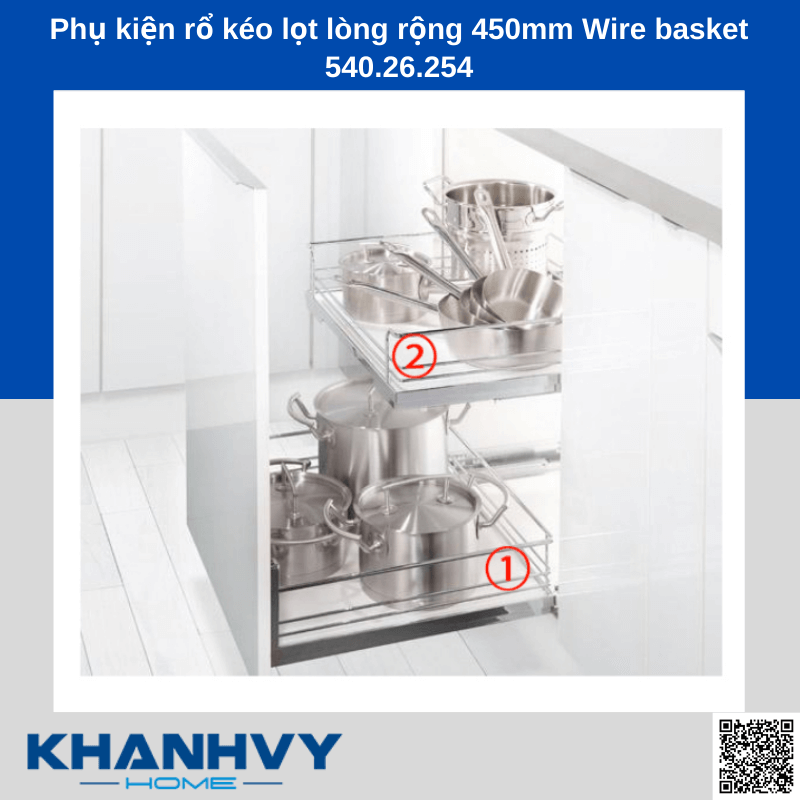 Phụ kiện rổ kéo lọt lòng rộng 450mm Wire basket 540.26.254 chính hãng tại Khánh Vy Home