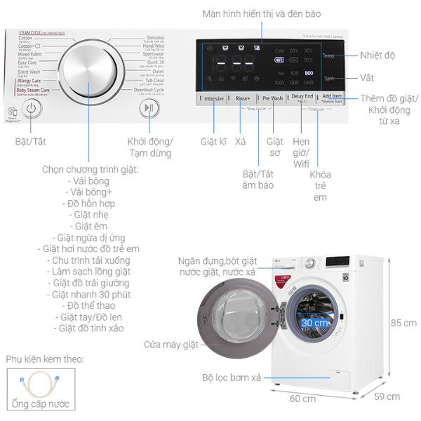 Máy giặt LG AI DD Inverter 8.5 kg FV1408S4W