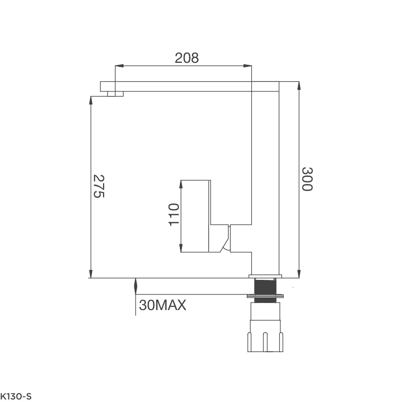 Thông số kích thước vòi rửa chén Malloca K130-S