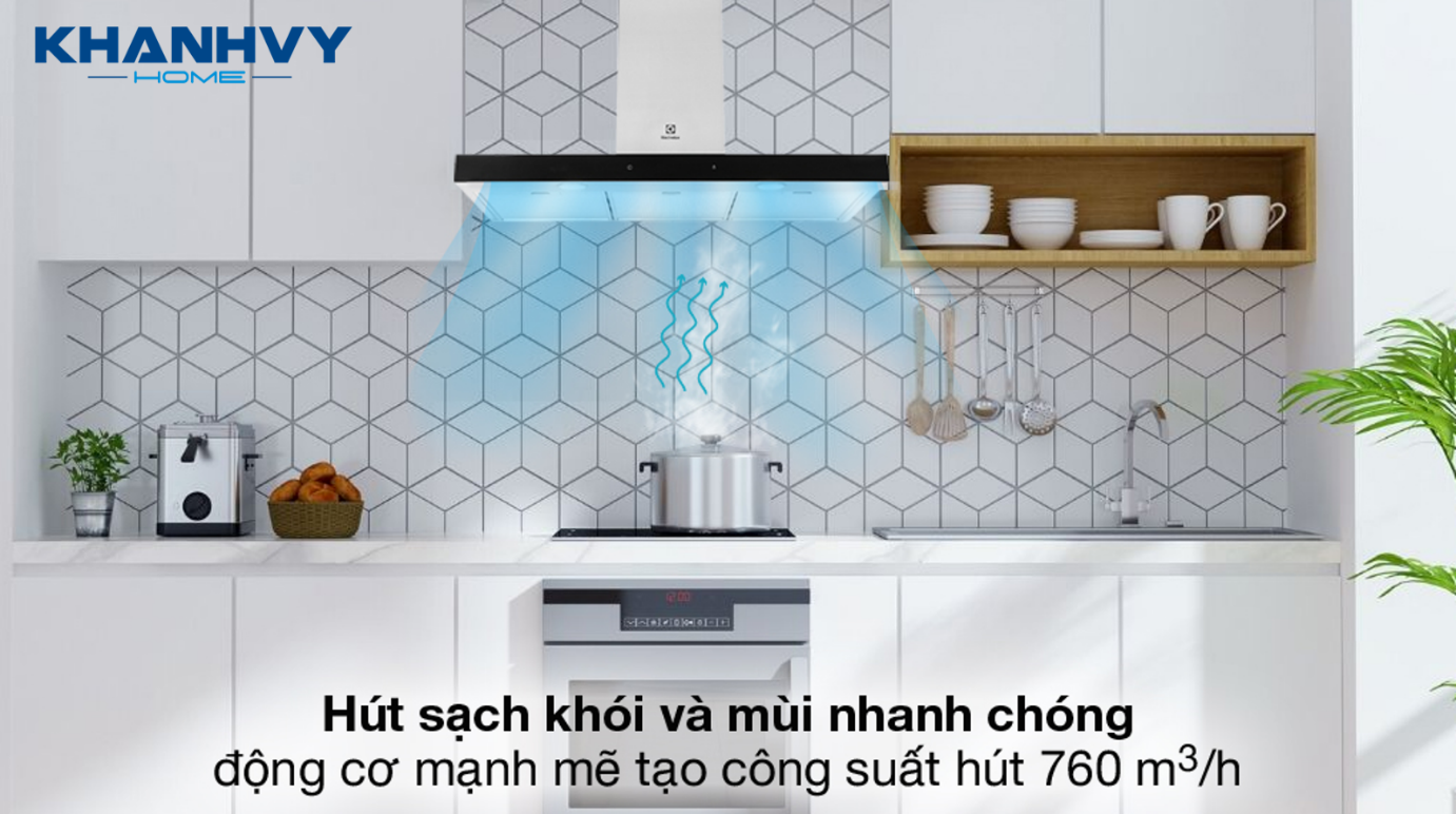 Bộ lọc mạnh mẽ và công suất hút mùi 760 m3/giờ, hút mùi hiệu quả, cho không gian bếp trong lành