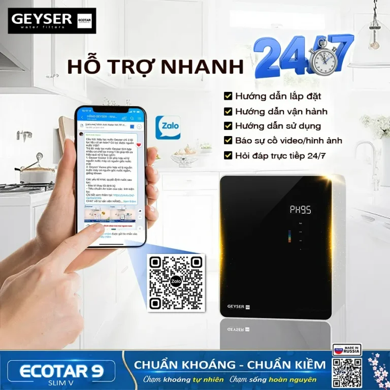 Máy lọc nước ion kiềm giàu hydro Geyser Ecotar 9 Slim V
