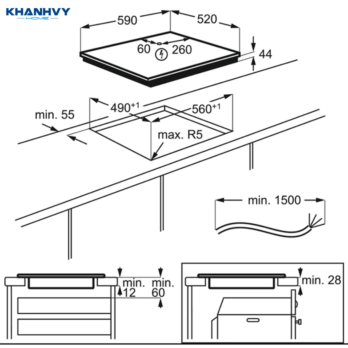 Thông số kỹ thuật của Bếp từ 3 vùng nấu 60cm Electrolux LIT60336