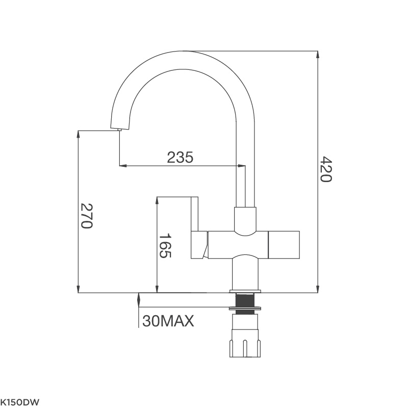 Thông số kích thước vòi rửa chén Malloca K150DW