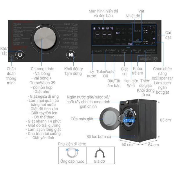 Máy giặt LG Inverter 14 kg FV1414S3BA