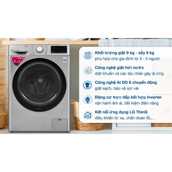 Máy giặt sấy LG Inverter giặt 9kg/ sấy 5kg FV1409G4V
