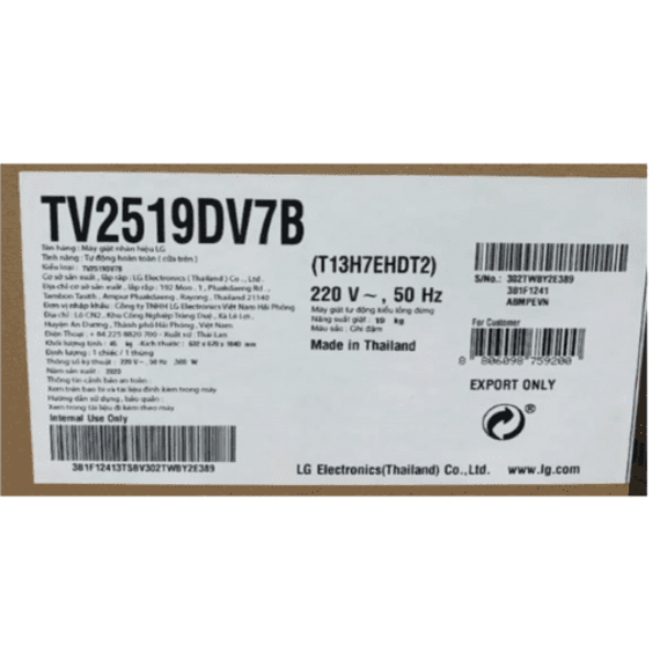 Máy giặt LG AI DD Inverter 19 kg TV2519DV7B