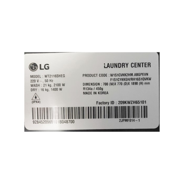 Tháp giặt sấy LG WashTower Inverter giặt 21kg/ sấy 16kg WT2116SHEG