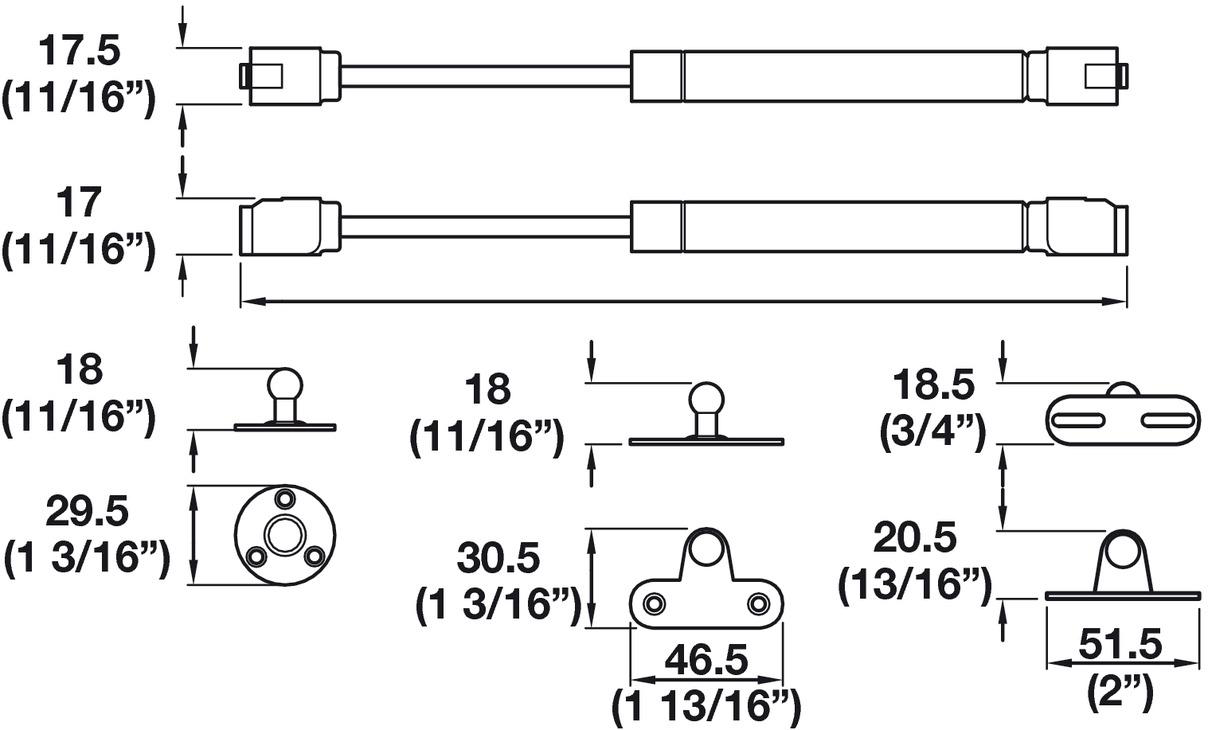 Bản vẽ kỹ thuật pittong đẩy cánh tủ Hafele 373.82.001 tại Khánh Vy Home