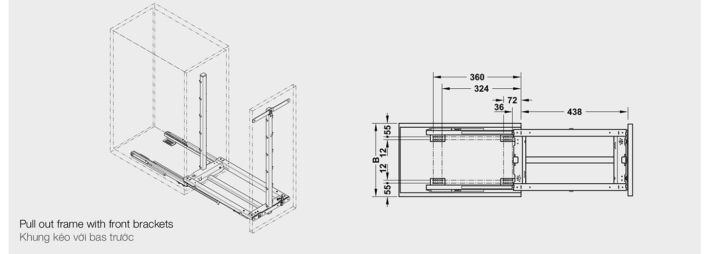 Thông số kỹ thuật bộ rổ kéo gắn cánh Hafele 545.11.962 tại Khánh Vy Home