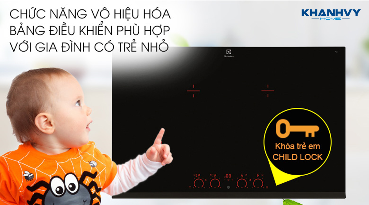  Bếp từ âm 70cm EHD8740FOK cũng được trang bị nhiều tính năng an toàn giúp bạn an tâm tuyệt đối khi nấu nướng