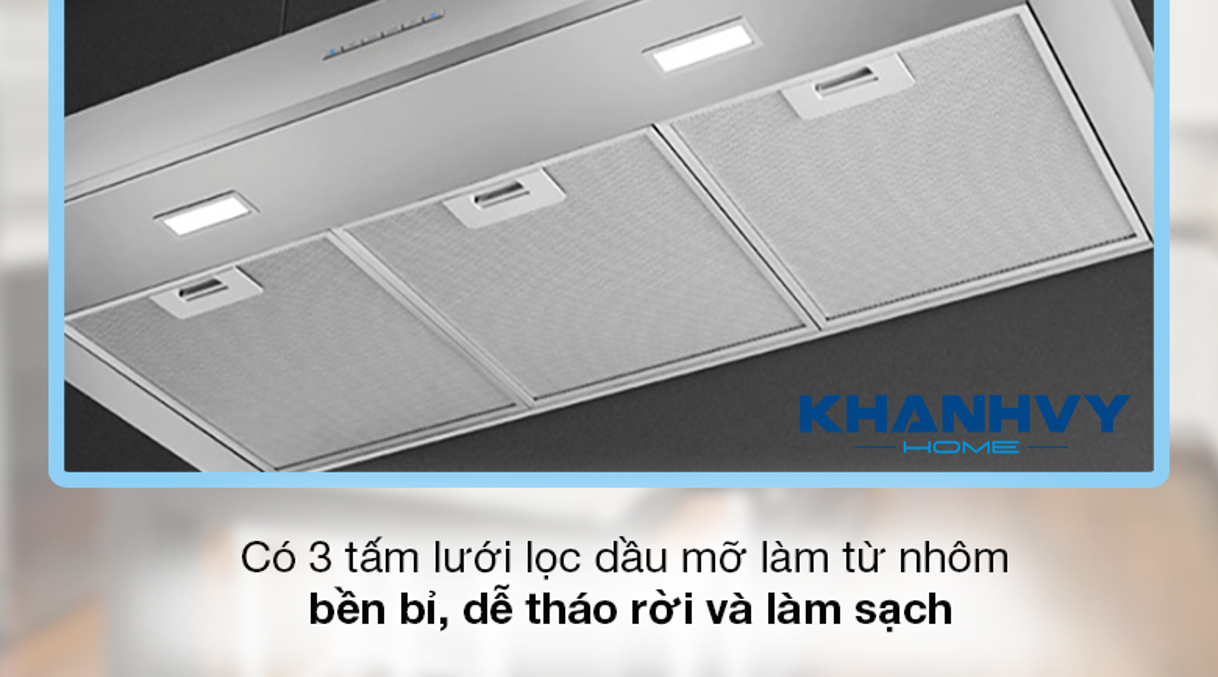 Máy hút mùi còn có 2 đèn LED hỗ trợ chiếu sáng khu vực nấu nướng rất tiện lợi