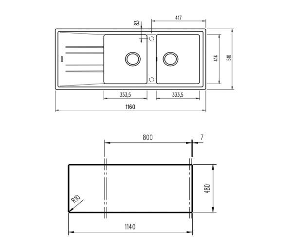 Chậu rửa chén Teka STONE 80 B-TG 2B 1D sơ đồ