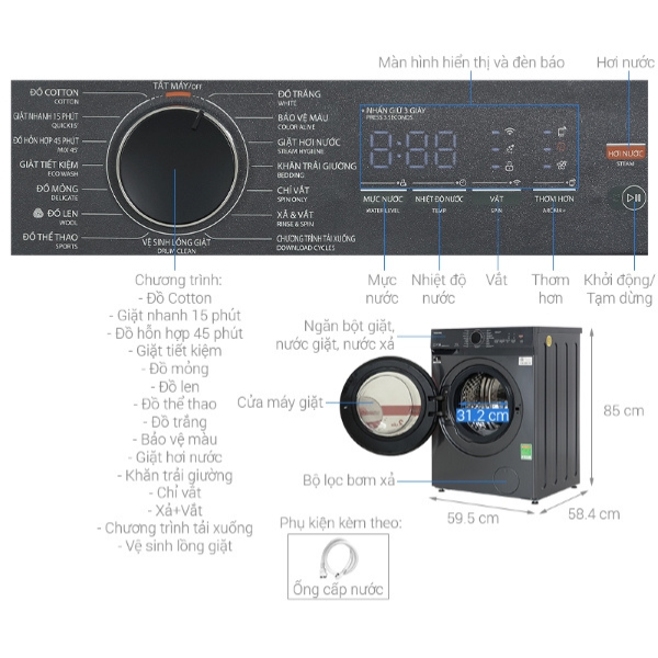 Máy giặt cửa trước Toshiba TW-T21BU105UWV(MG) Inverter 9.5 kg