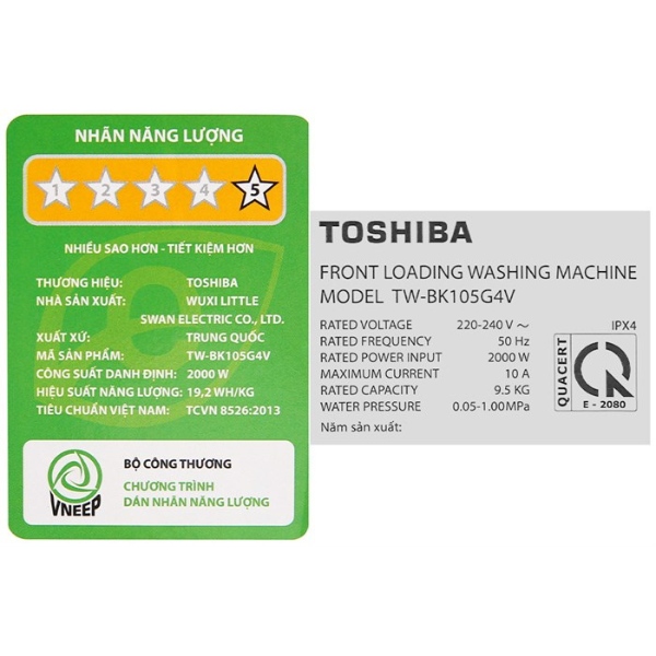 Máy giặt Toshiba TW-BK105G4V(MG) Inverter 9.5 kg