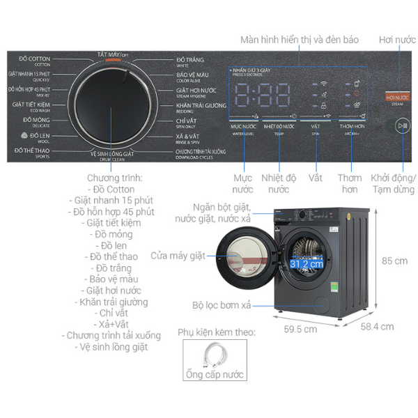 Máy giặt Toshiba TW-BK115G4V(MG) Inverter 9.5 kg