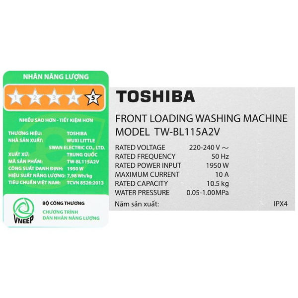 Máy giặt Toshiba TW-BL115A2V(SS) Inverter 9 kg