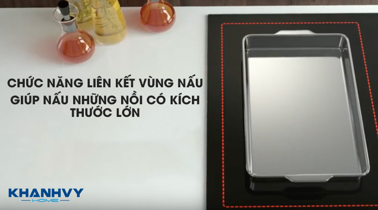 Bếp từ âm 78cm Electrolux EHXD875FAK có 4 vùng nấu trong đó có một vùng nấu linh hoạt có thể liên kết vùng nấu để sử dụng cho những nồi chảo có kích thước lớn