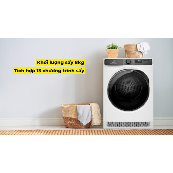 Máy sấy bơm nhiệt 8kg Electrolux EDH803J5WC