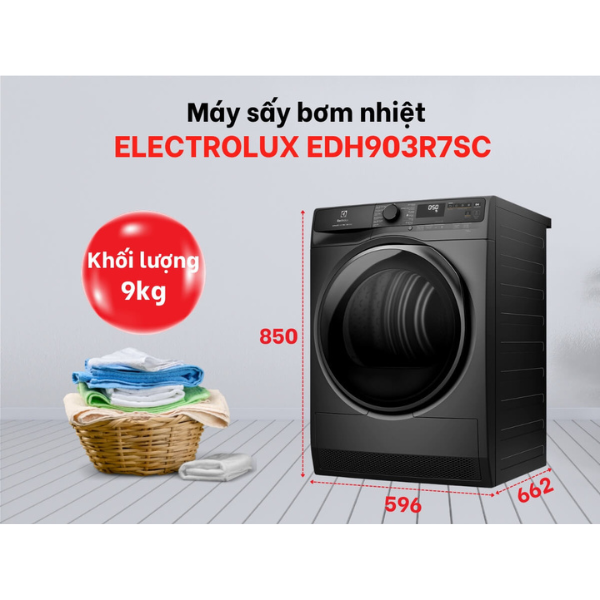 Máy sấy bơm nhiệt 9kg Electrolux EDH903R7SC