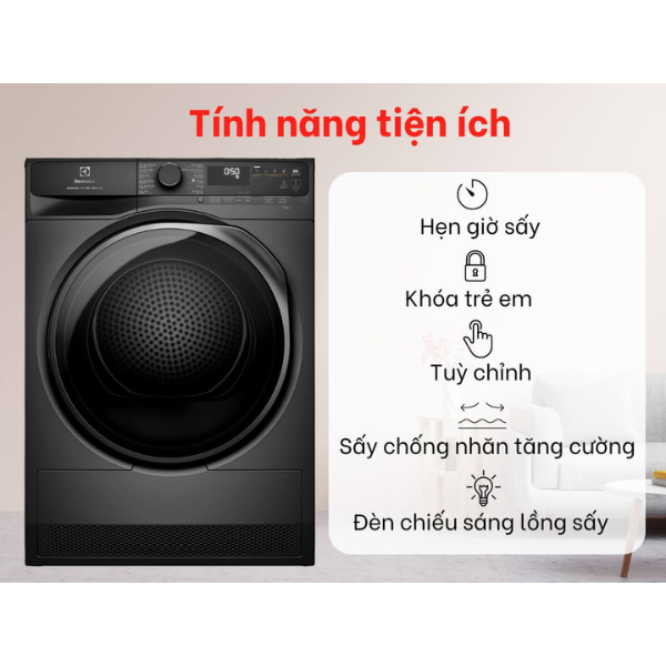Máy sấy bơm nhiệt 9kg Electrolux EDH903R7SC