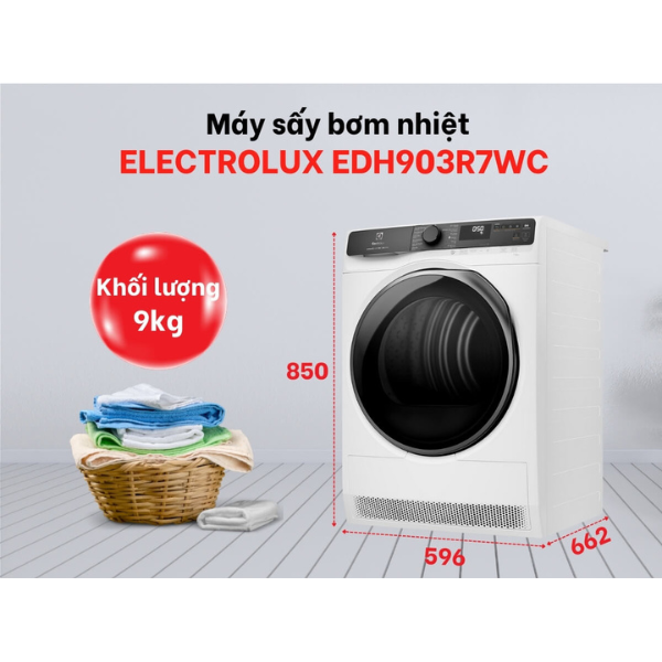 Máy sấy bơm nhiệt 9kg Electrolux EDH903R7WC