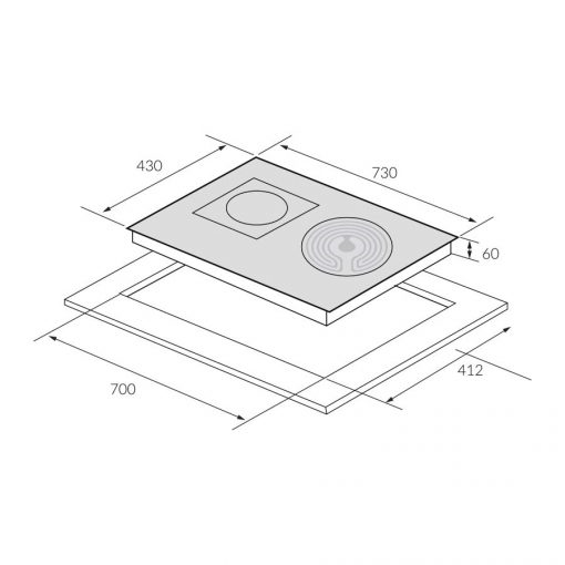  Kích thước bếp và kích thước khoét đá lắp đặt bếp điện từ Eurosun EU-TE728PRO
