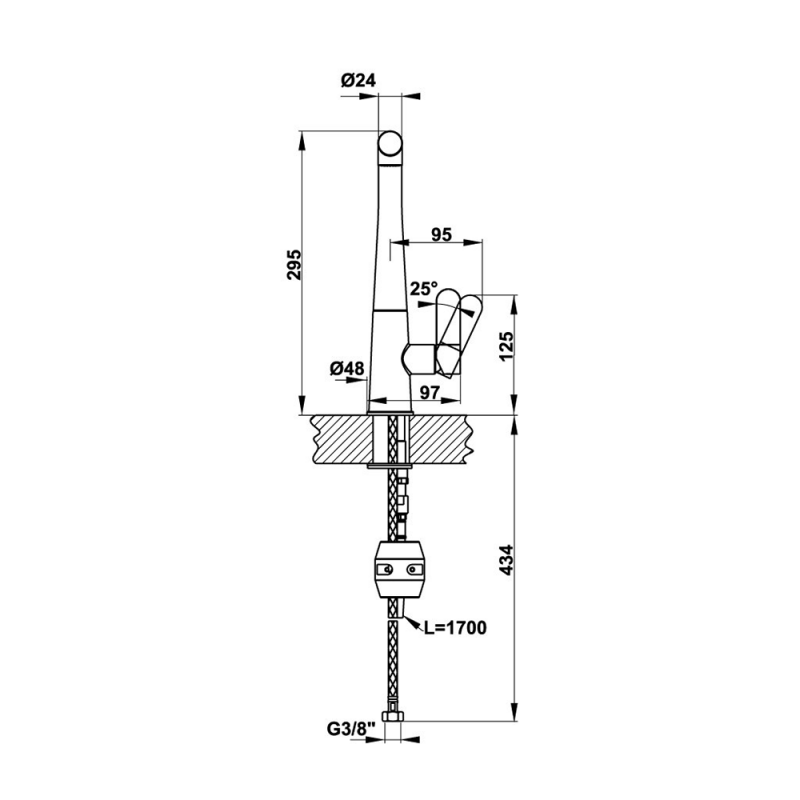 Thông số kích thước vòi rửa chén Hafele HYDROS HT-C295 570.82.200