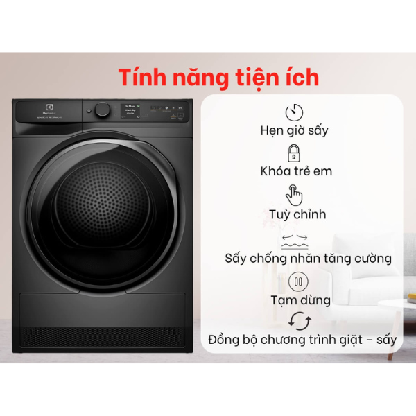 Máy sấy bơm nhiệt 9kg Electrolux EDH902R9SC