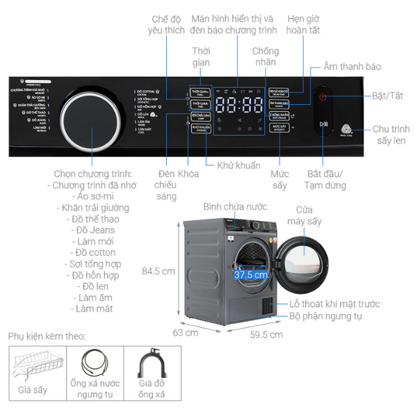 Máy sấy bơm nhiệt TOSHIBA TD-BK110GHV(MK) 10kg