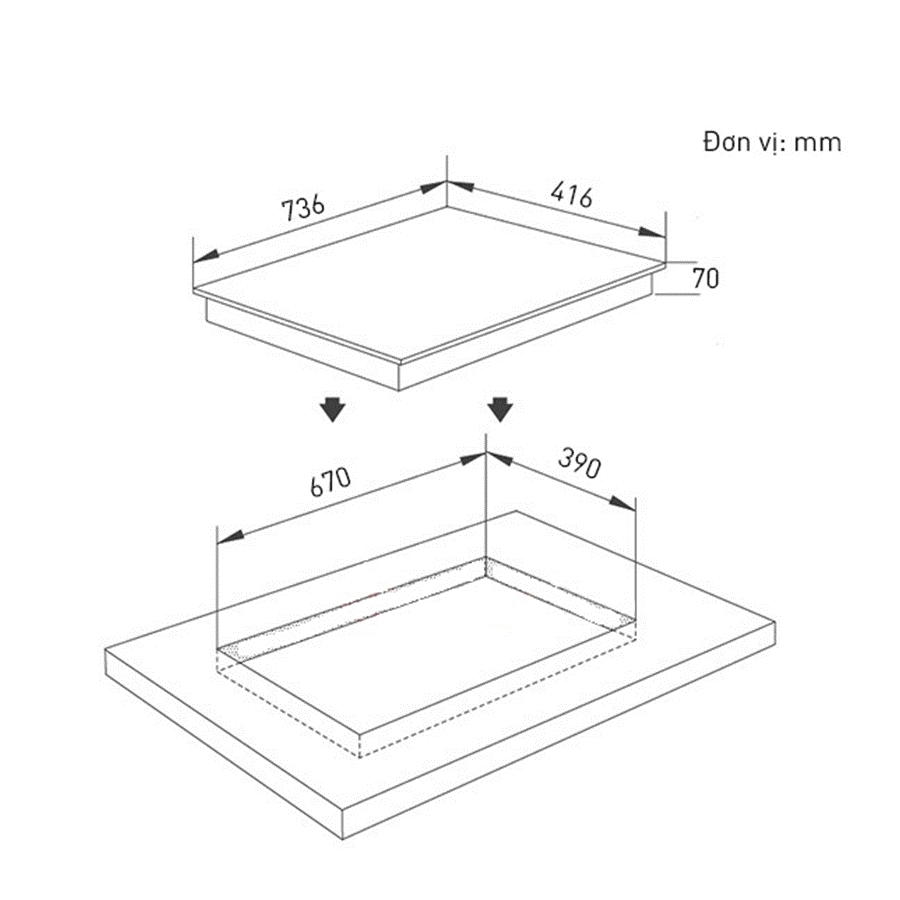  Kích thước bếp và kích thước khoét đá lắp đặt bếp điện từ Eurosun EU-T210