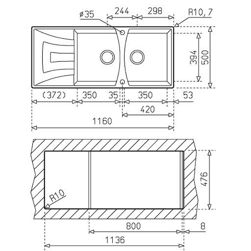 Chậu rửa chén Teka UNIVERSO 2B 1D GT 40141303