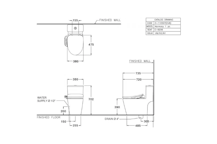 Bàn cầu 2 khối Cotto C167507(CV6) nắp rửa điện tử
