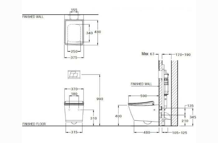 Bàn cầu COTTO SC19337(F) treo tường nắp đóng êm  Thantara