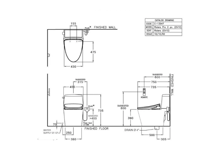 Bàn cầu 2 khối Cotto C13547(CV10) nắp rửa điện tử