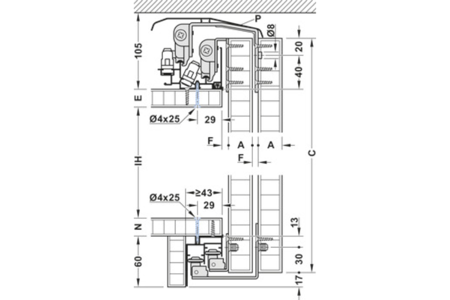 Bộ phụ kiện cửa trượt tủ Häfele 406.78.706 Slido Space Air 80VF