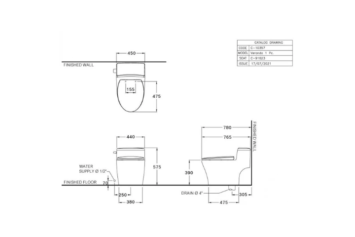 Bàn cầu 1 khối Cotto C10357 nắp đóng êm