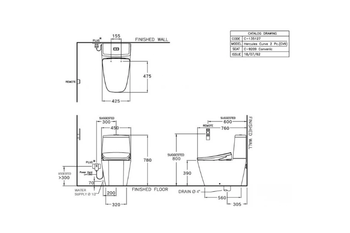 Bàn cầu 2 khối Cotto C135127(CV9) nắp rửa điện tử