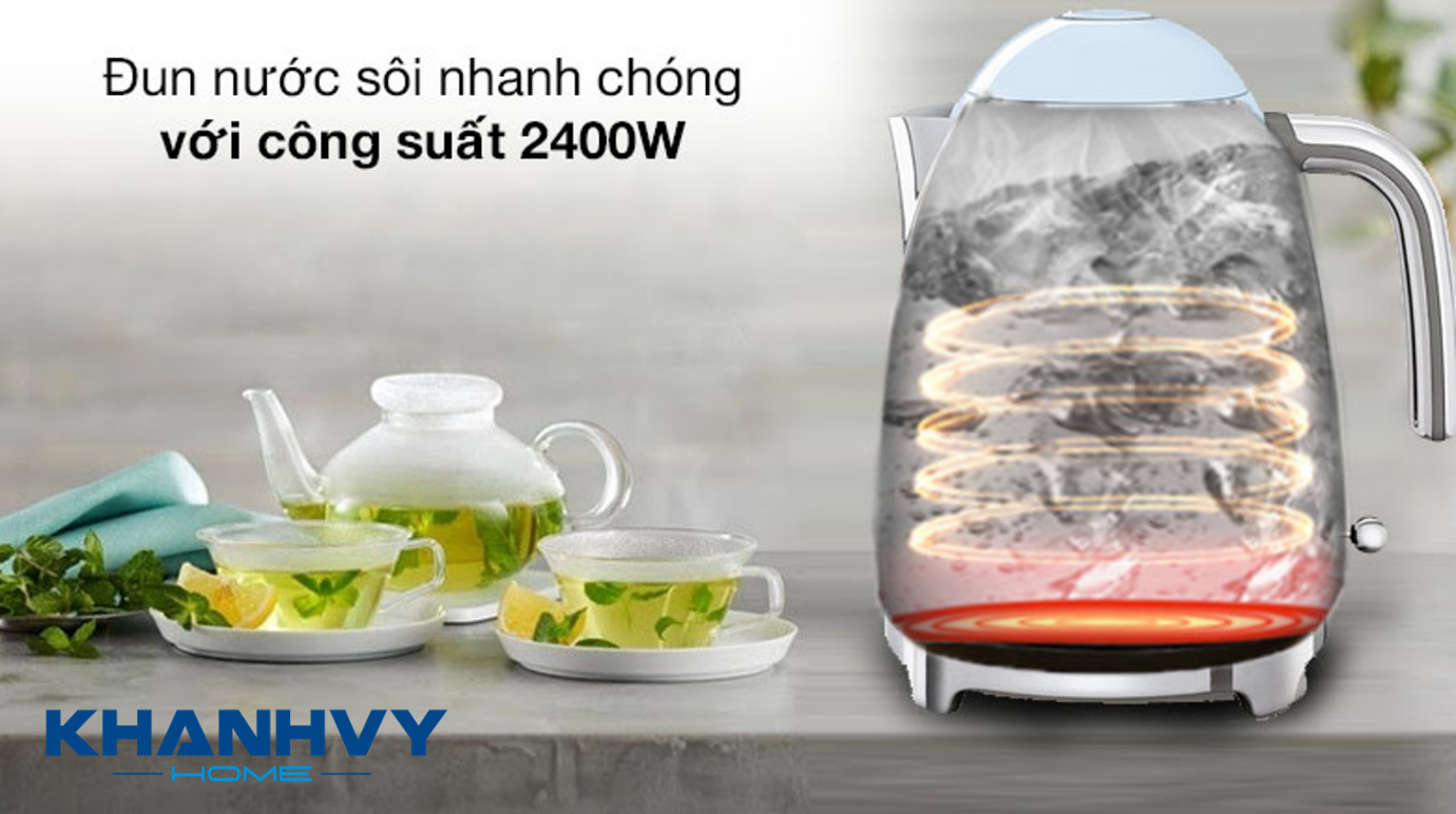 Ấm đun nước SMEG KLF03PBEU 535.43.678 là sản phẩm của thương hiệu cao cấp Smeg – Ý, sở hữu gam màu xanh pastel vô cùng thanh lịch và sang trọng