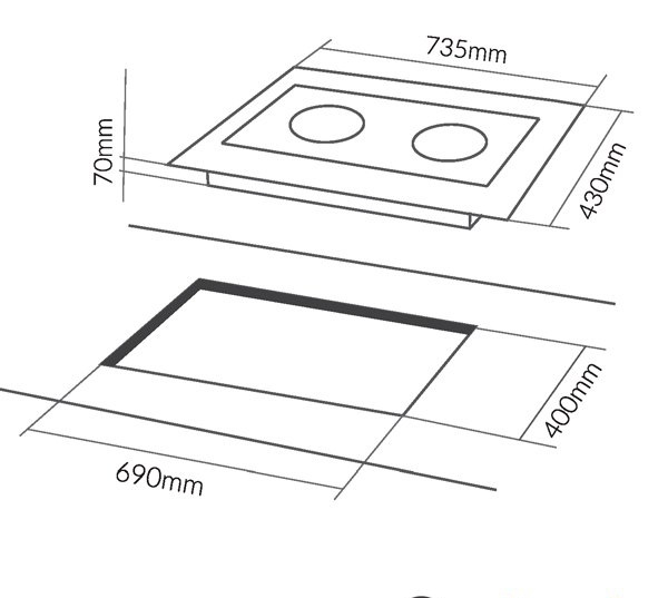  Kích thước bếp và kích thước khoét đá lắp đặt bếp điện từ Eurosun EU-T210NOTE