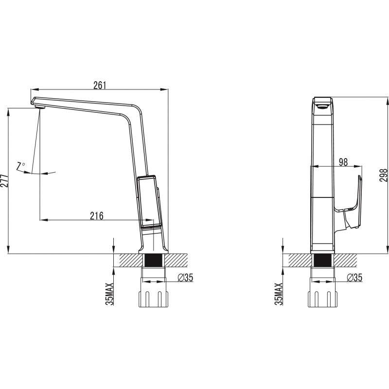 Thông số kích thước vòi Đồng Thau Mạ Chrome K014C