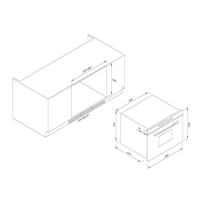 Kích thước lắp đặt lò nướng lò nướng MOV35-IX03 BLACK