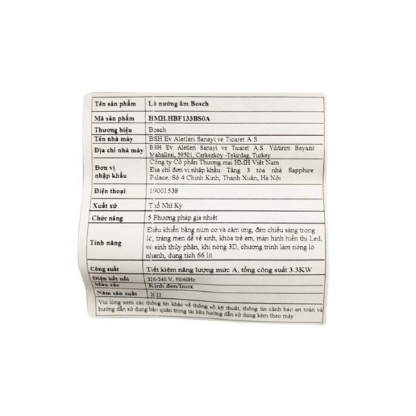 Lò nướng Bosch HBF133BS0A Series 2