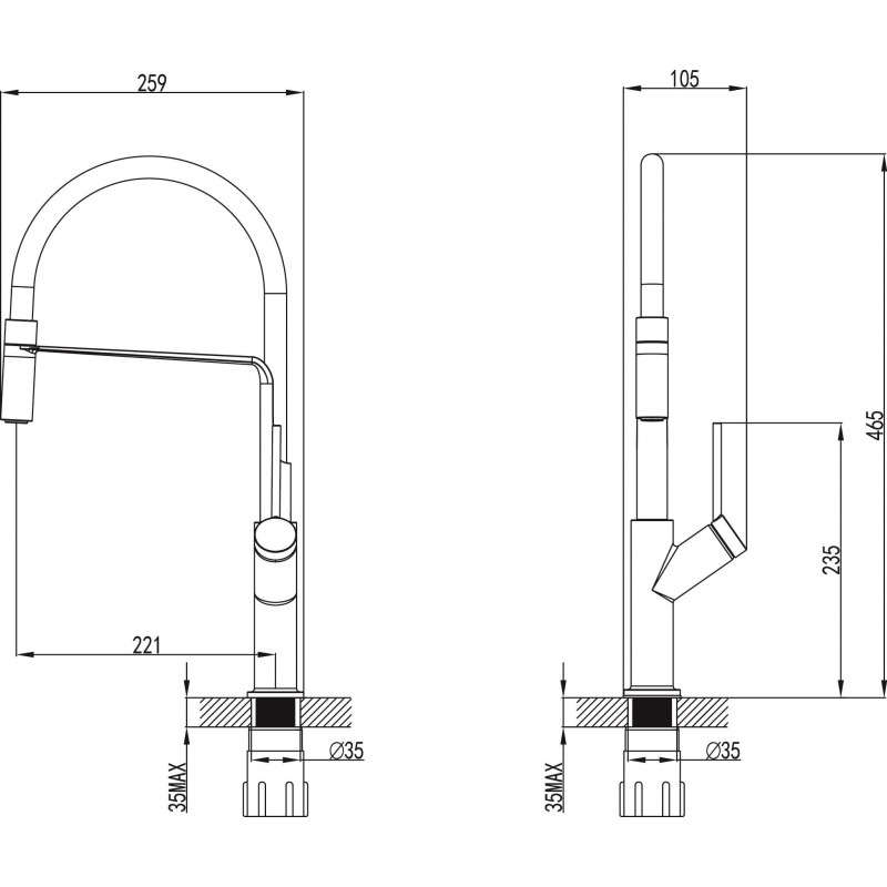 Thông số kích thước vòi Đồng Thau Mạ Chrome K081C