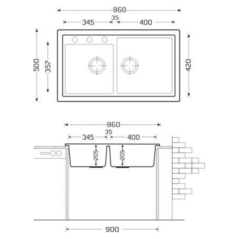 Chậu rửa chén VIC3 Nera (03) sơ đồ