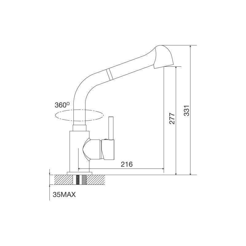 Thông số kích thước vòi Đồng Thau Mạ Chrome K119T9