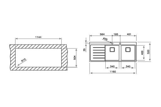 Chậu rửa chén Teka ZENIT R15 2B 1D 13139009 sơ đồ