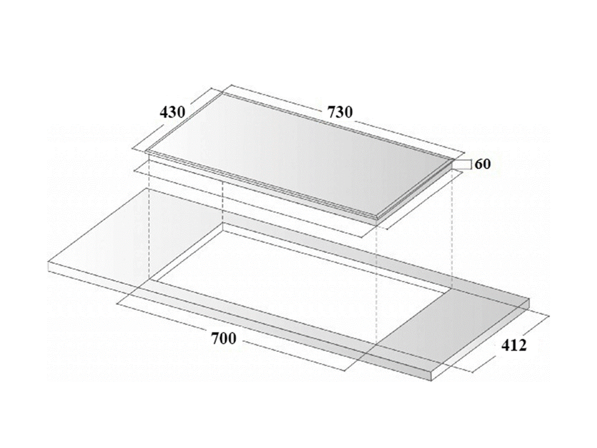  Kích thước bếp và kích thước khoét đá lắp đặt bếp điện từ Eurosun EU-T318